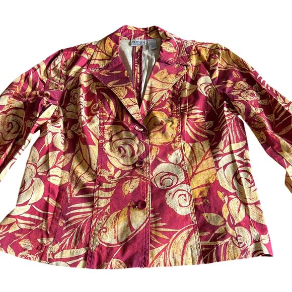 Chico’s 2 Leaf Print Cotton Blend Jacket blazer Woman Size 12 Unlined 3/4 Sleeve - Picture 4 of 9